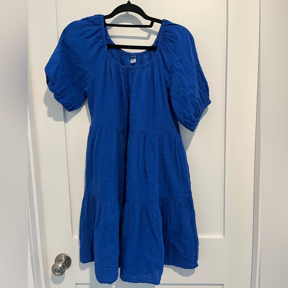 Blue Flowy Peasant Dress